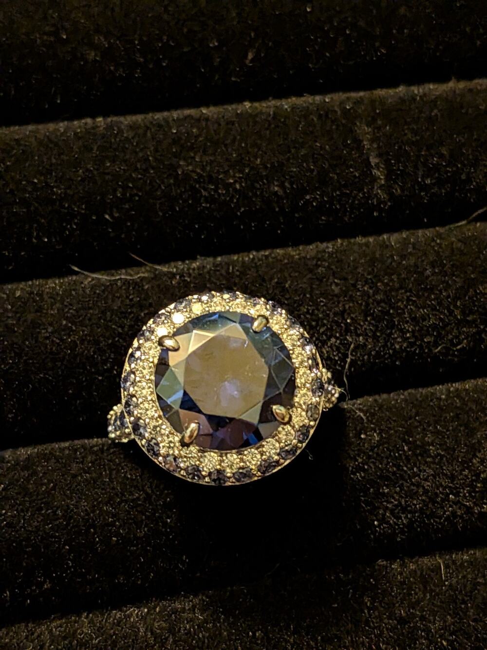 Blue Tanzanite & White Diamond Simulated Bella Luce® Ring Rhodium Plated Sz8